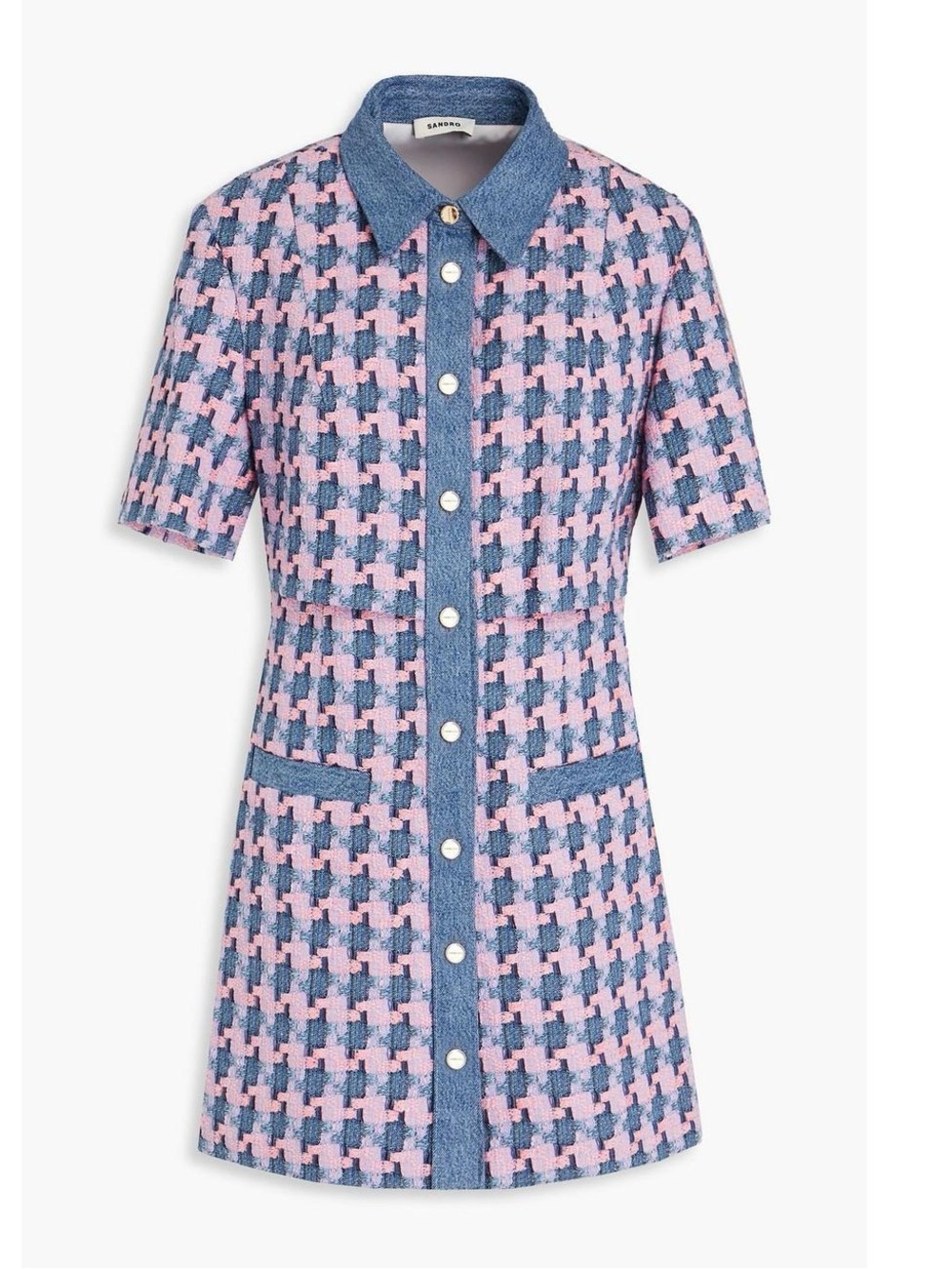 SANDRO Amadora Denim Tweed Mini Dress Size 36 S 4